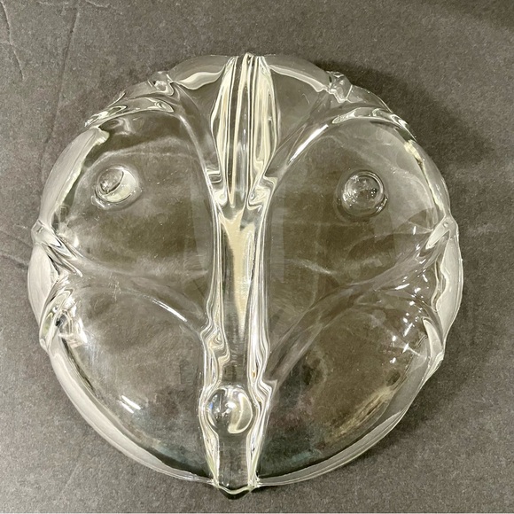 Vintage Viking Glass Divided Footed Relish Dish Leaf Pattern MCM Clear Glass - Picture 3 of 9